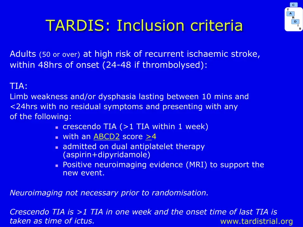 tardis inclusion criteria
