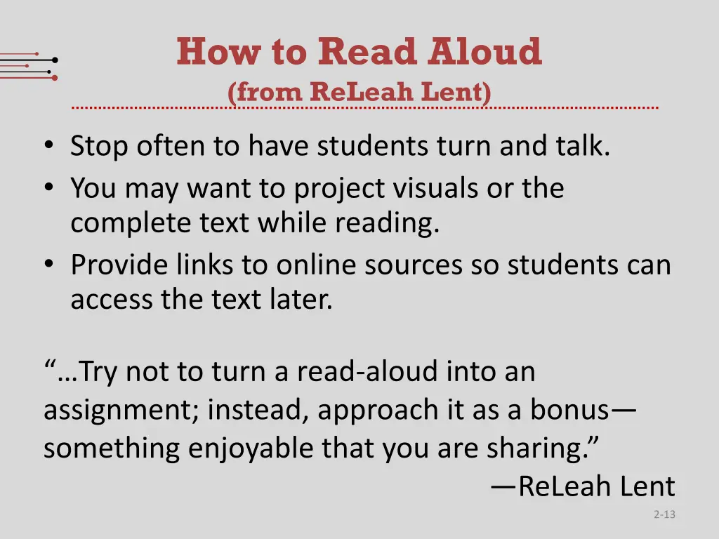 how to read aloud from releah lent 1