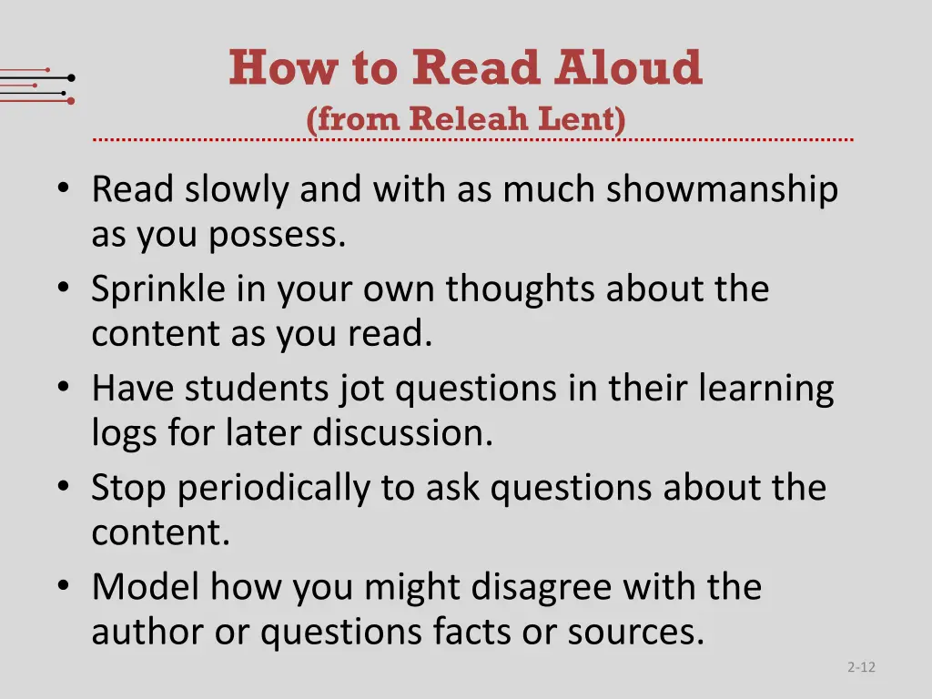 how to read aloud from releah lent