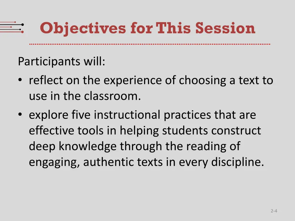 objectives for this session