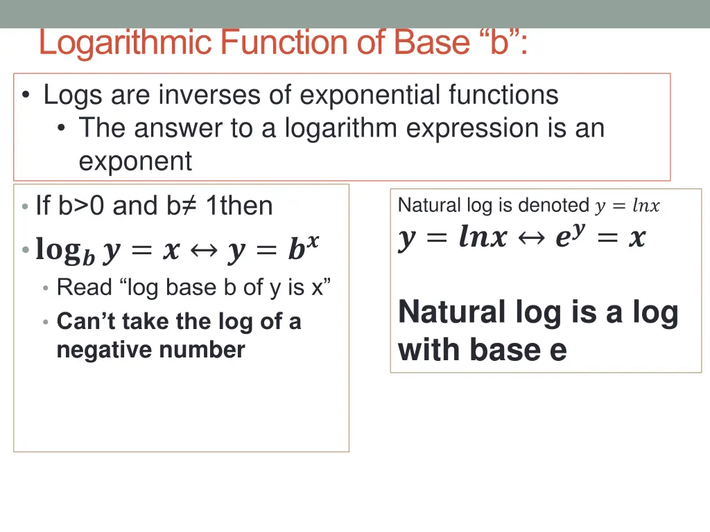 logarithmic function of base b
