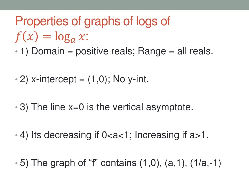 properties of graphs of logs of log 1 domain