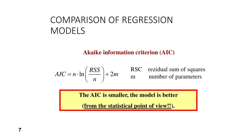comparison of regression models