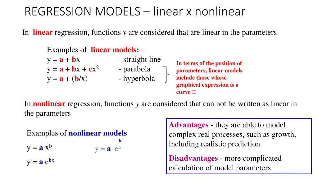 regression models linear x nonlinear
