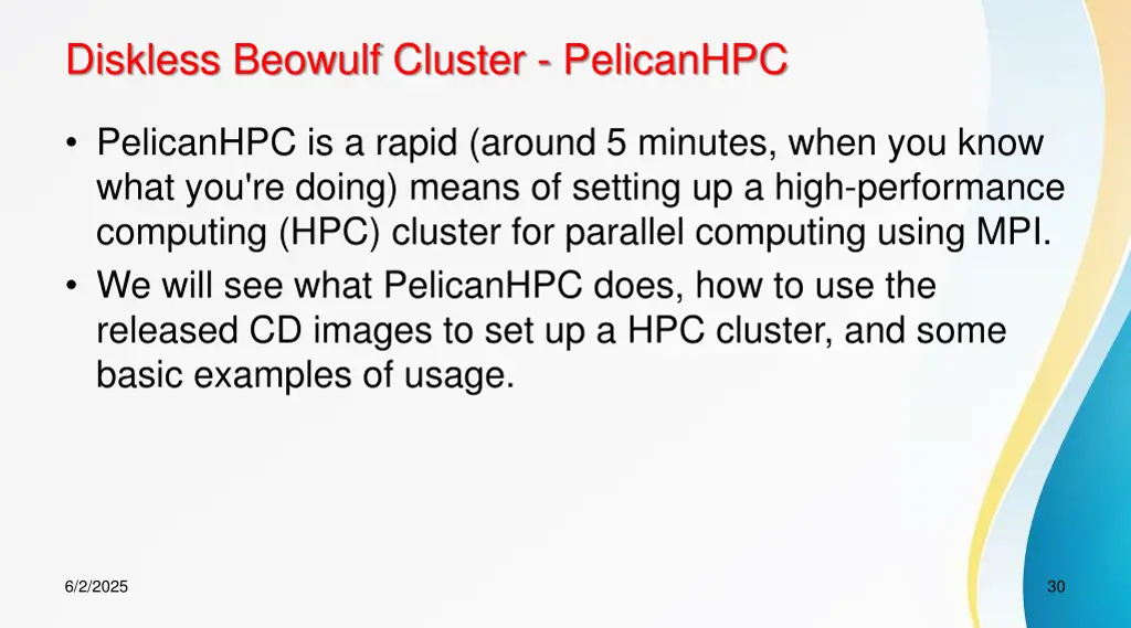 diskless beowulf cluster pelicanhpc
