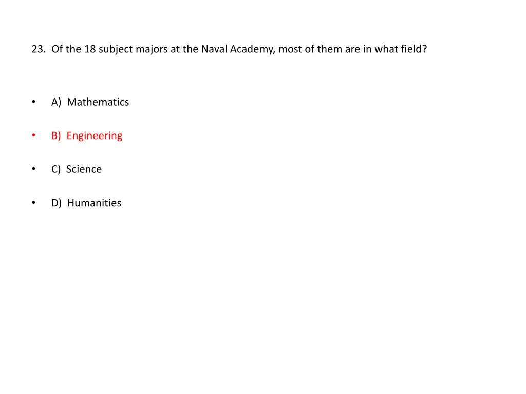 23 of the 18 subject majors at the naval academy