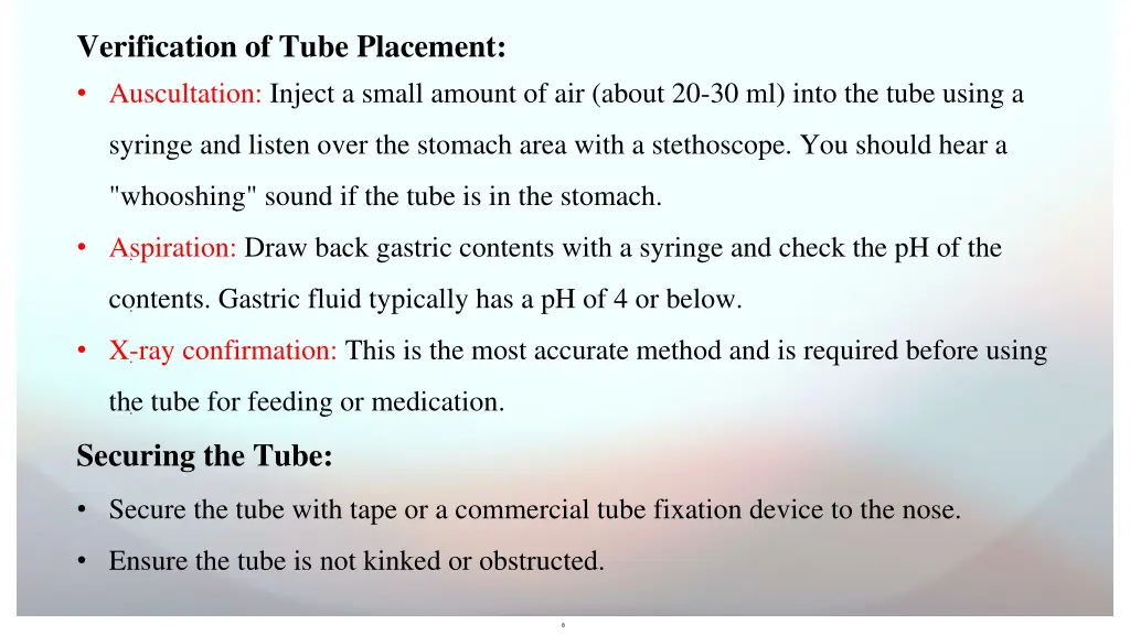 verification of tube placement auscultation