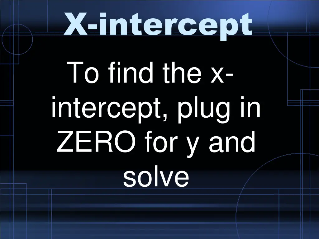 x intercept to find the x intercept plug in zero
