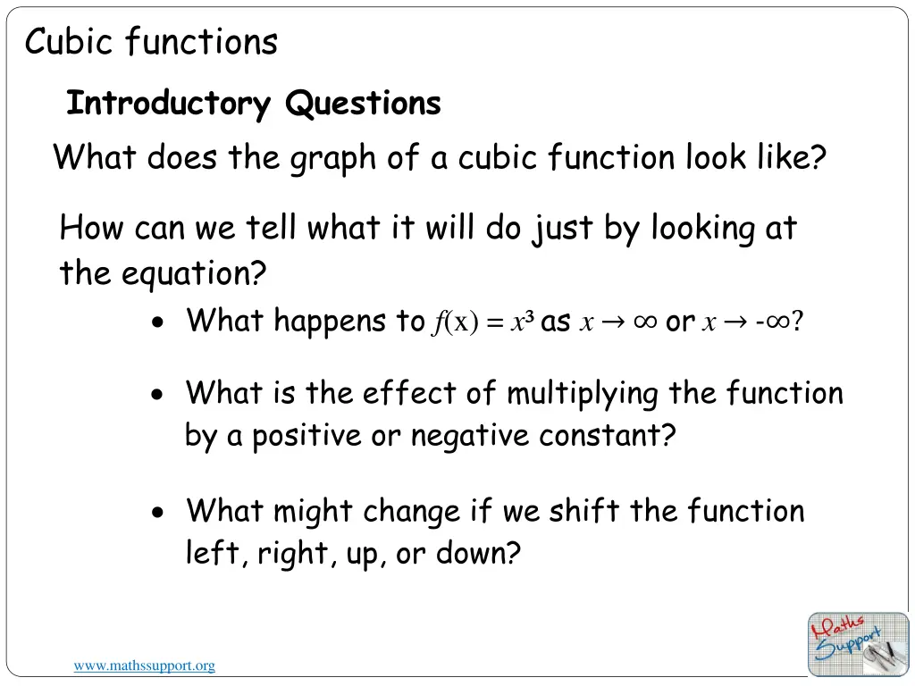cubic functions introductory questions