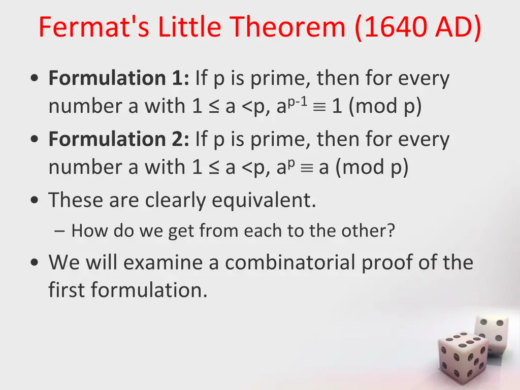 fermat s little theorem 1640 ad