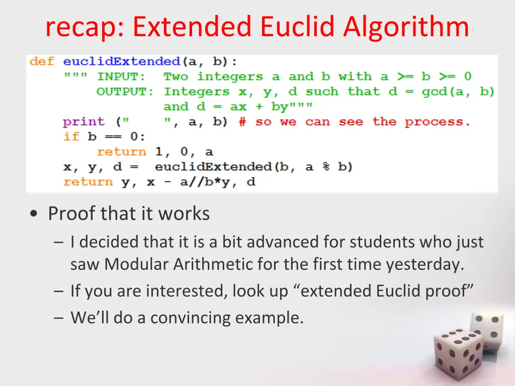 recap extended euclid algorithm
