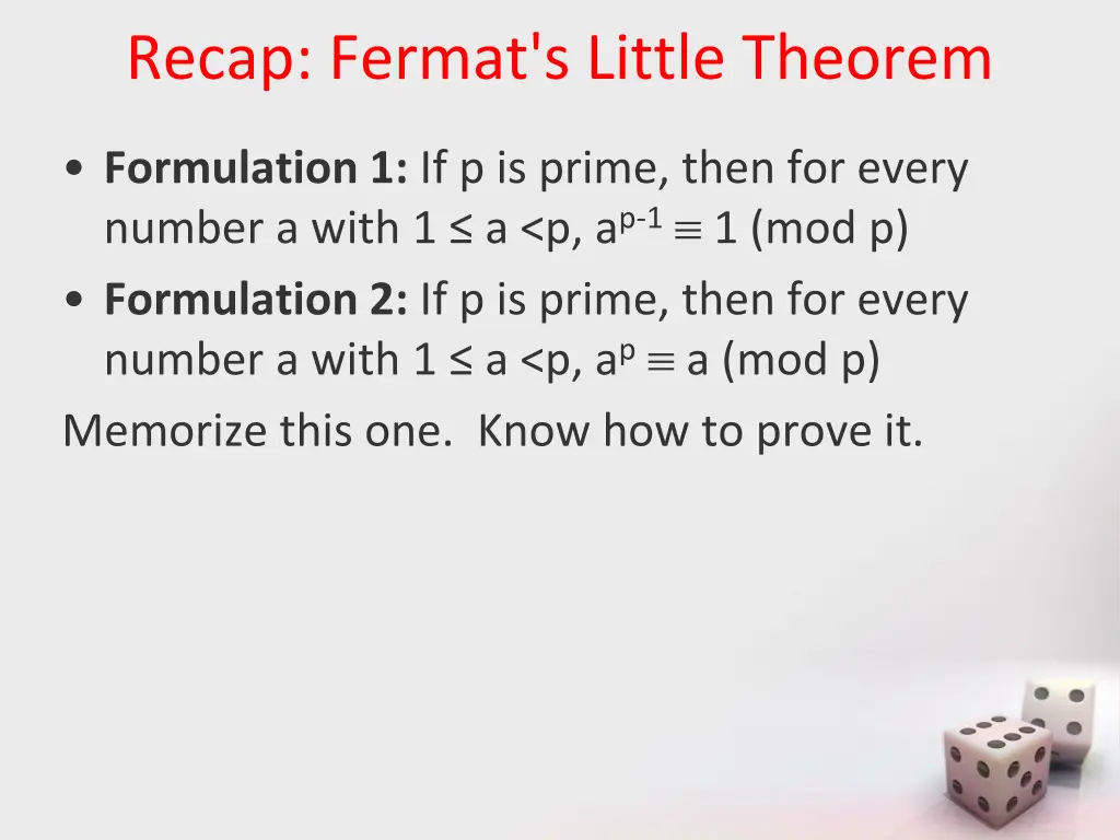 recap fermat s little theorem