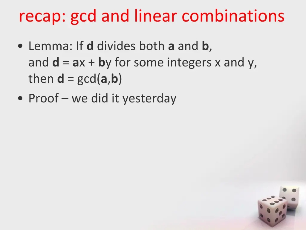 recap gcd and linear combinations