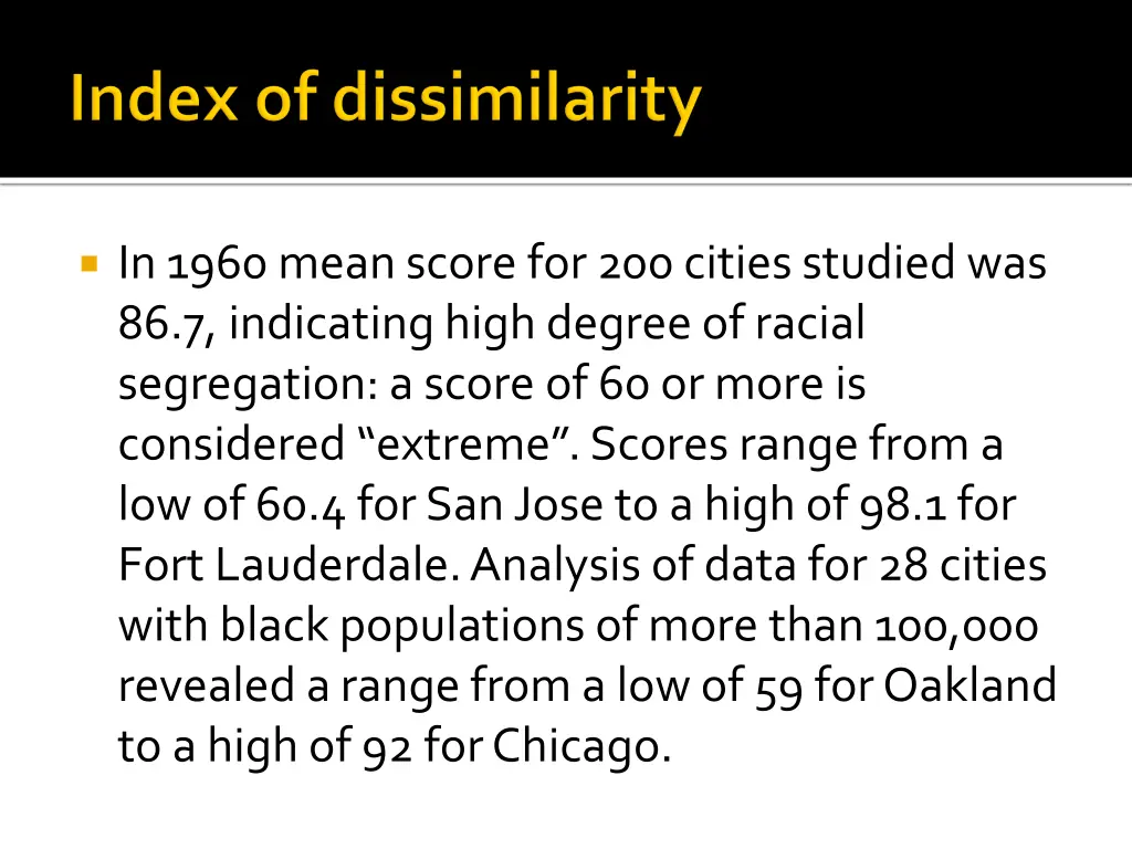 in 1960 mean score for 200 cities studied