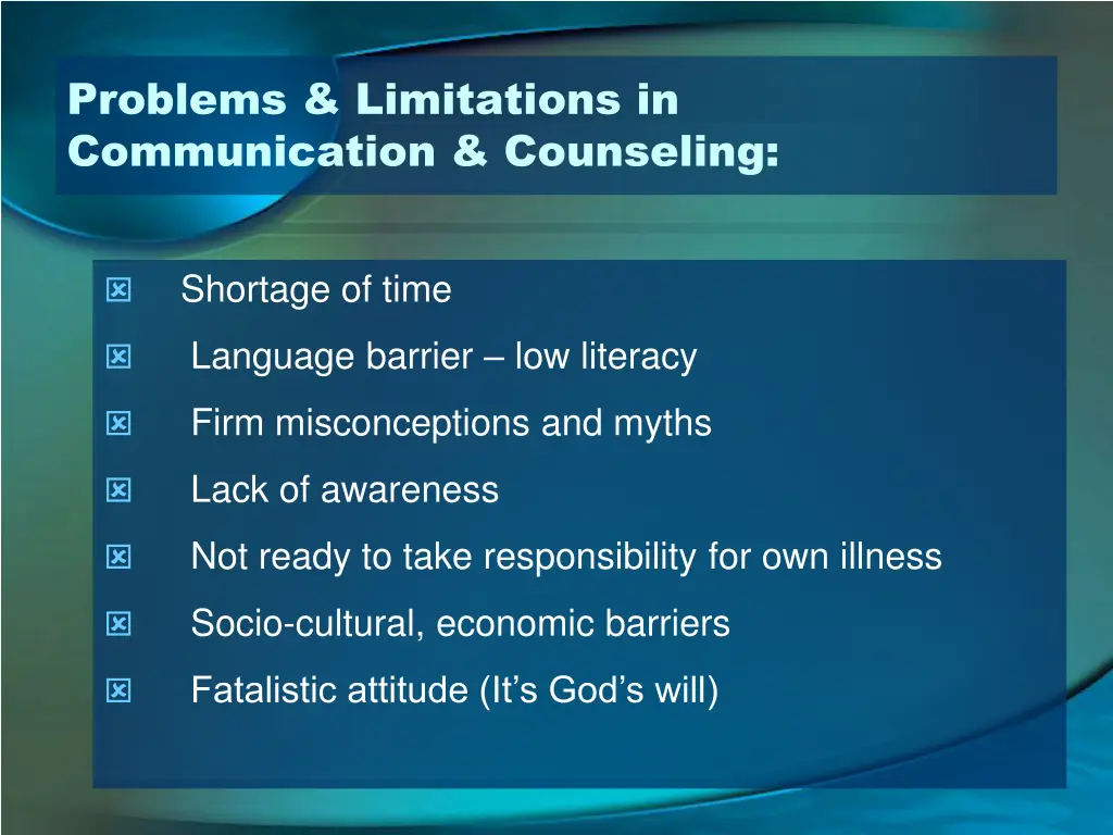 problems limitations in communication counseling