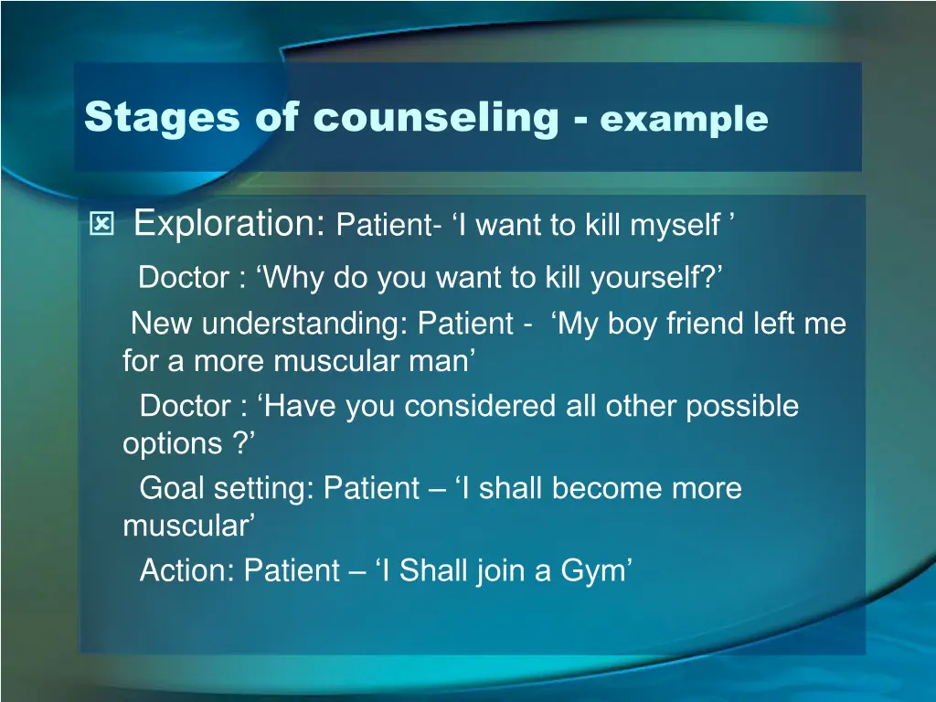 stages of counseling example