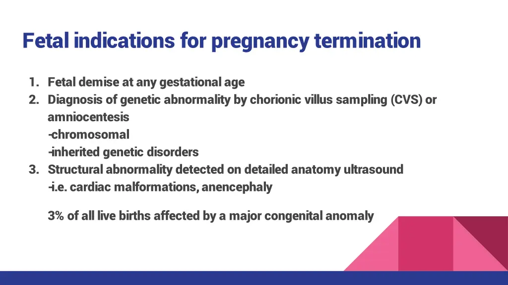 fetal indications for pregnancy termination