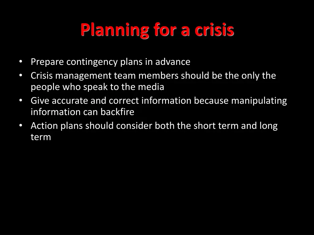 planning for a crisis