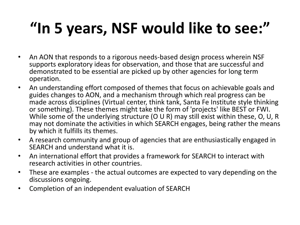 in 5 years nsf would like to see