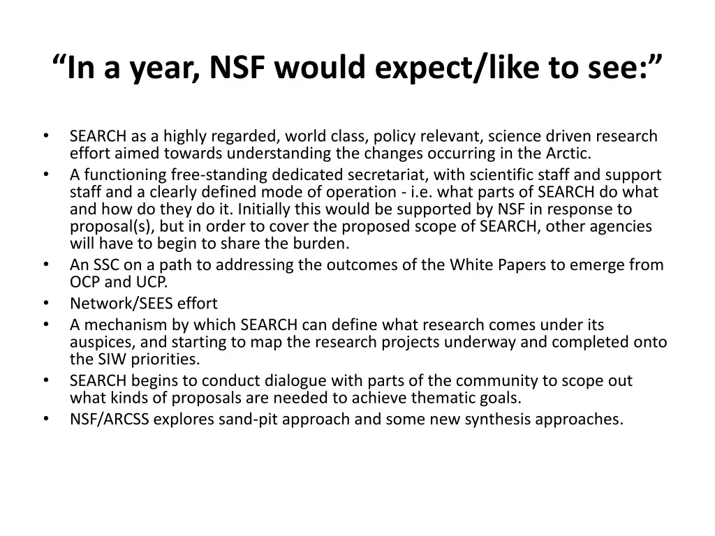 in a year nsf would expect like to see