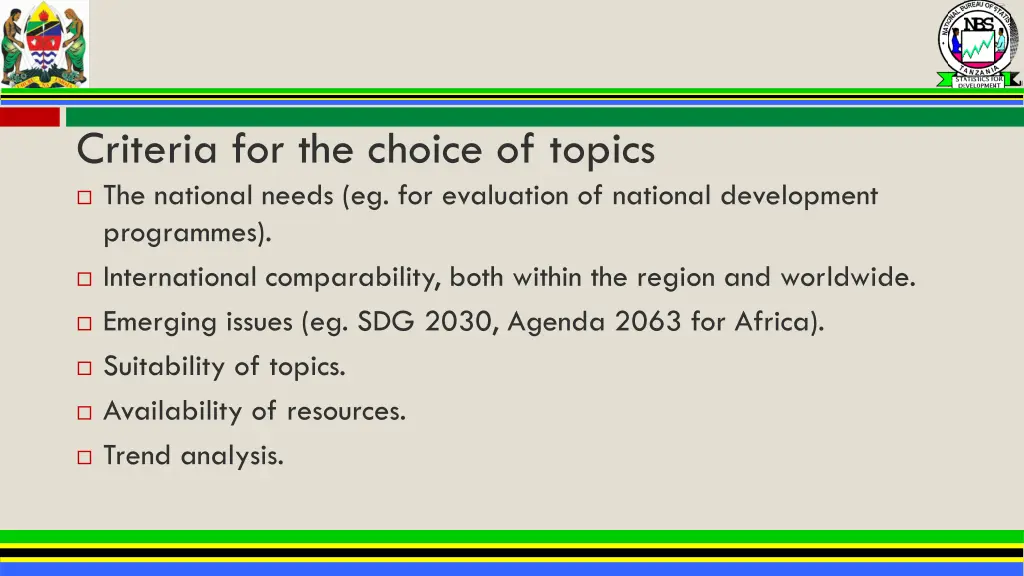 criteria for the choice of topics the national