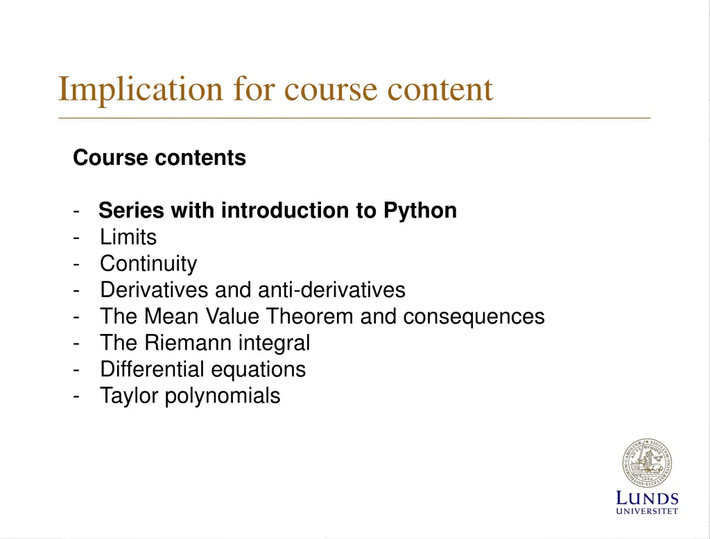 implication for course content 1