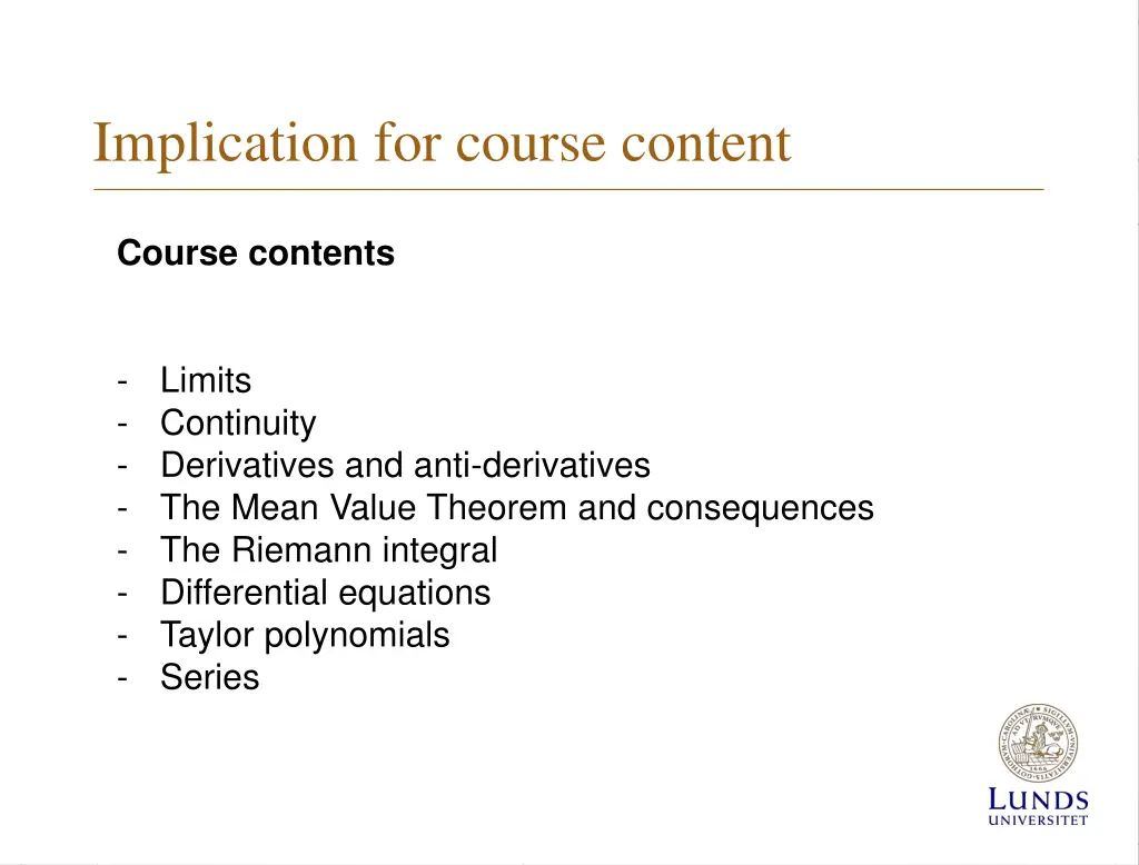 implication for course content
