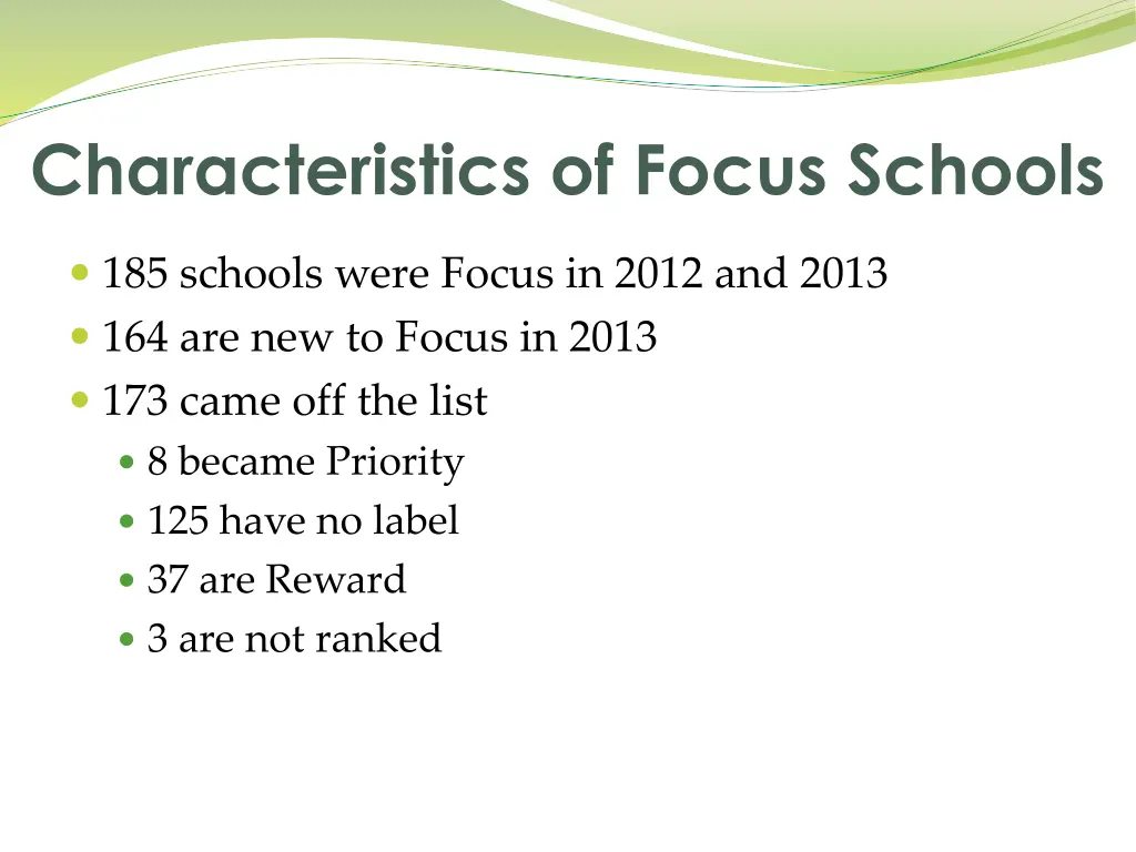 characteristics of focus schools