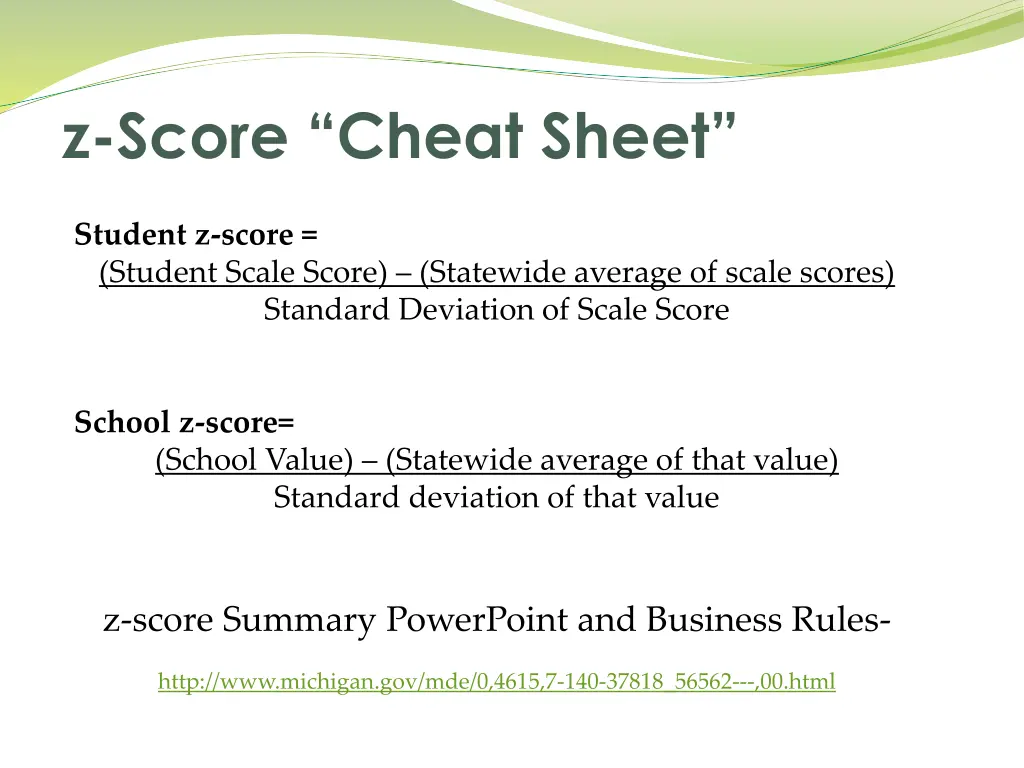 z score cheat sheet
