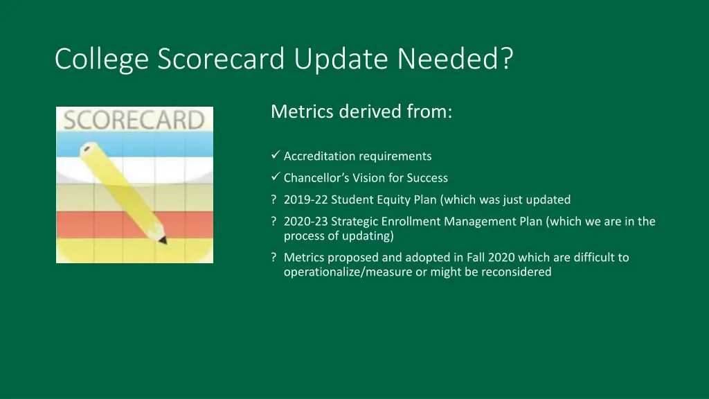 college scorecard update needed