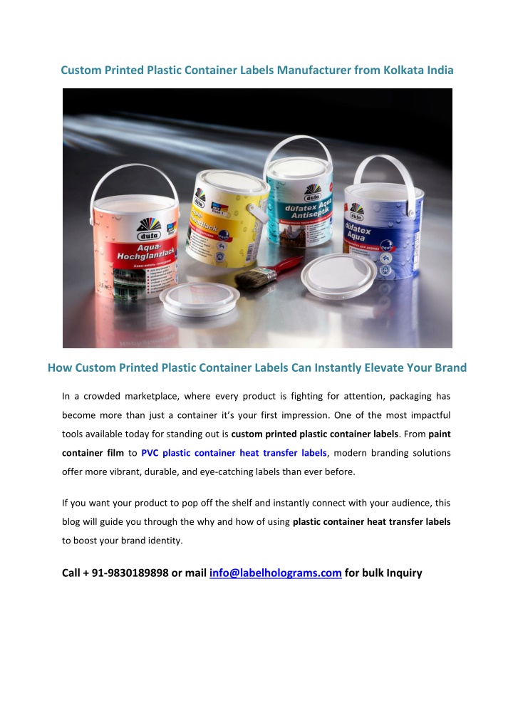 custom printed plastic container labels