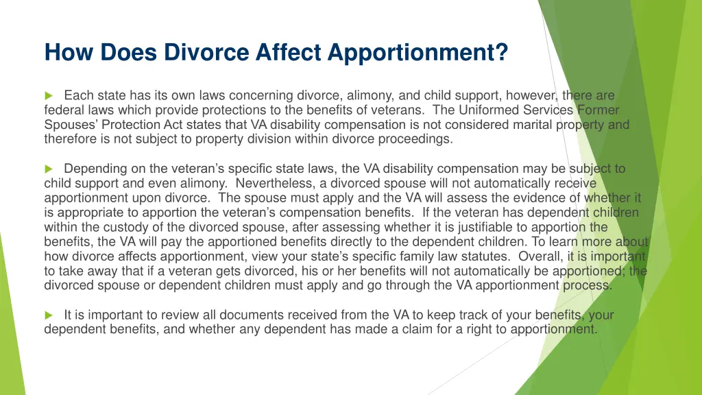 how does divorce affect apportionment