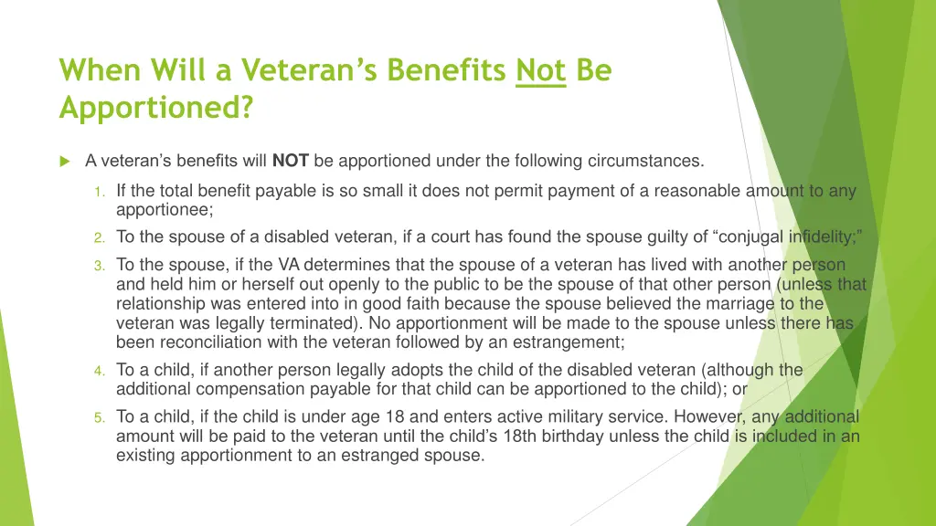 when will a veteran s benefits not be apportioned