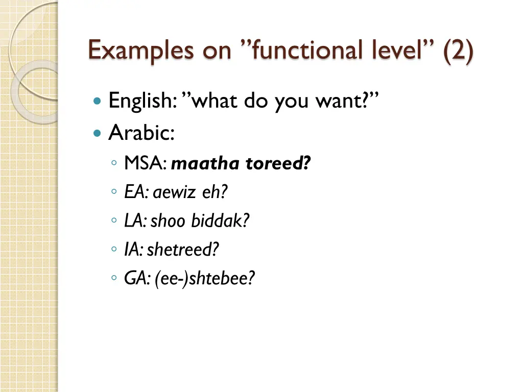 examples on functional level 2