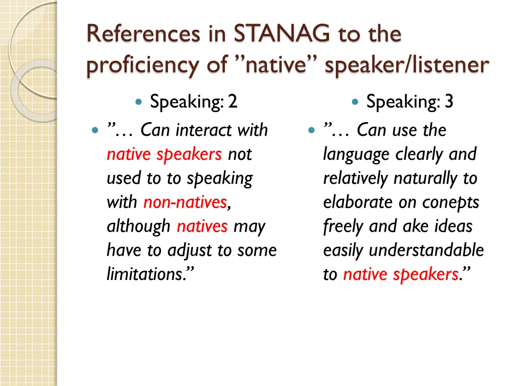 references in stanag to the proficiency of native 2