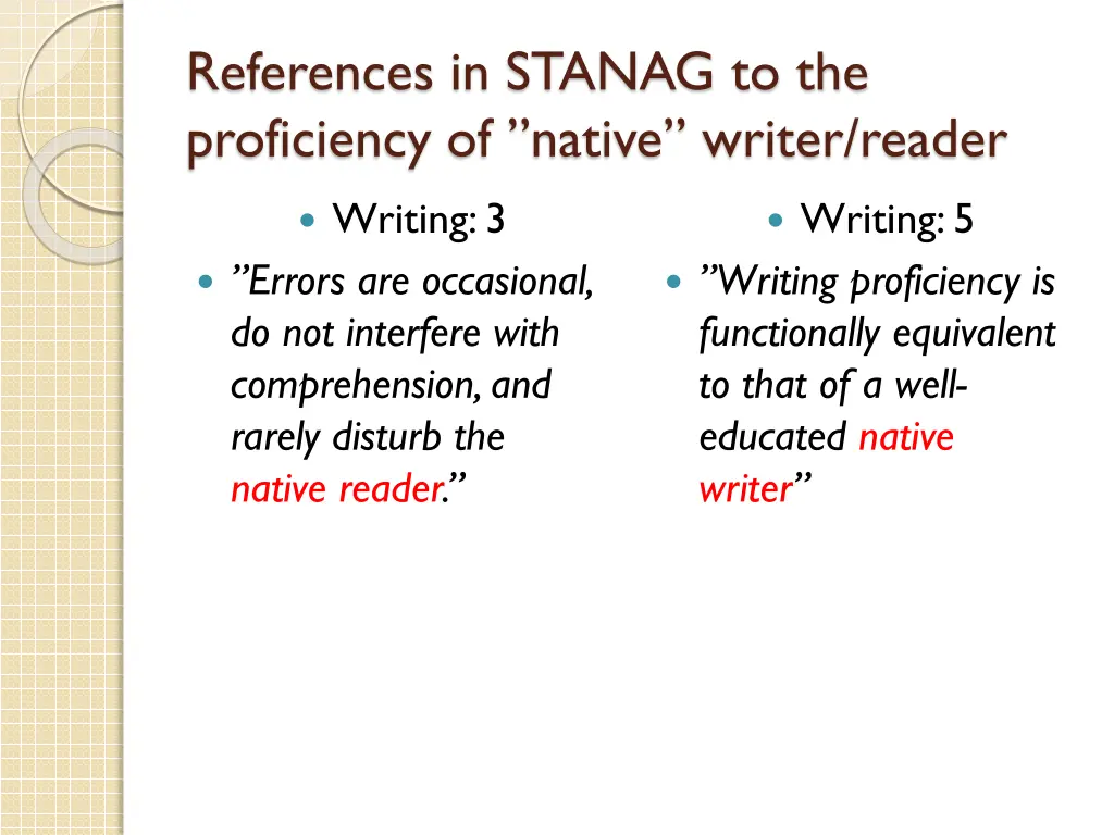 references in stanag to the proficiency of native 5