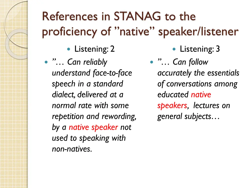 references in stanag to the proficiency of native