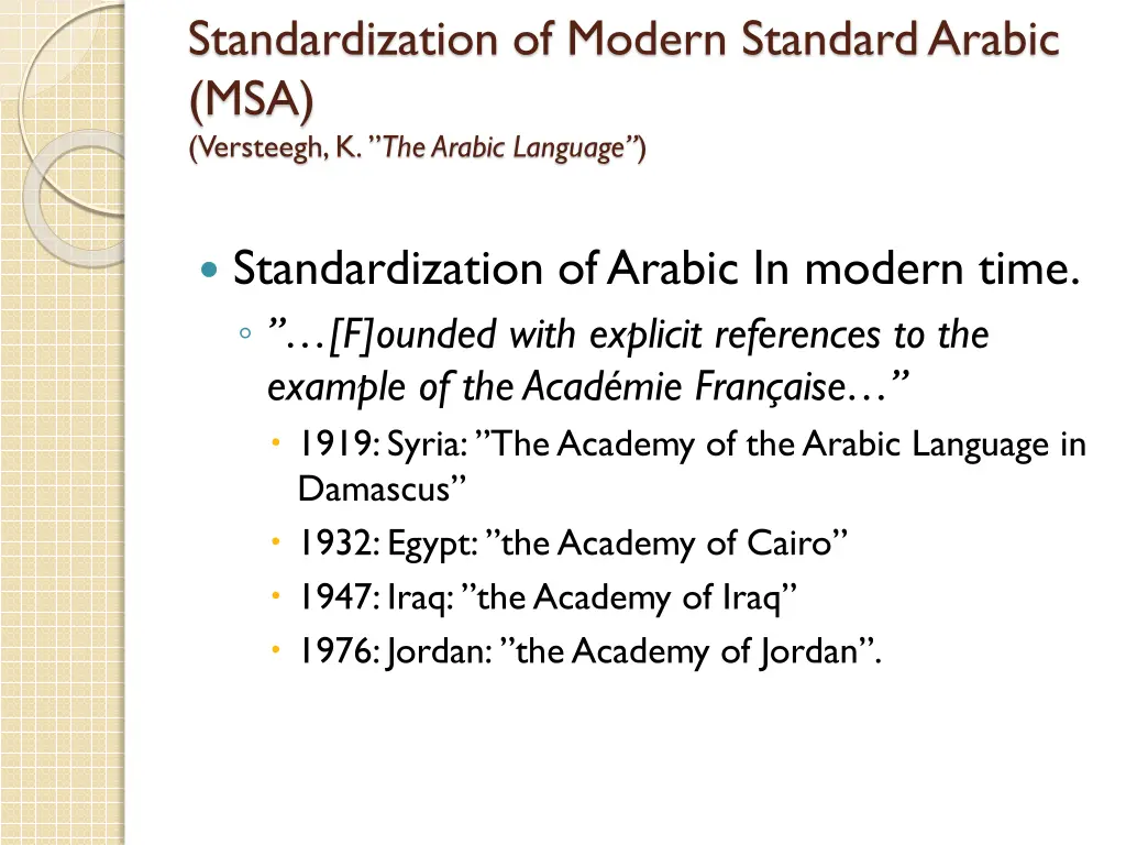 standardization of modern standard arabic