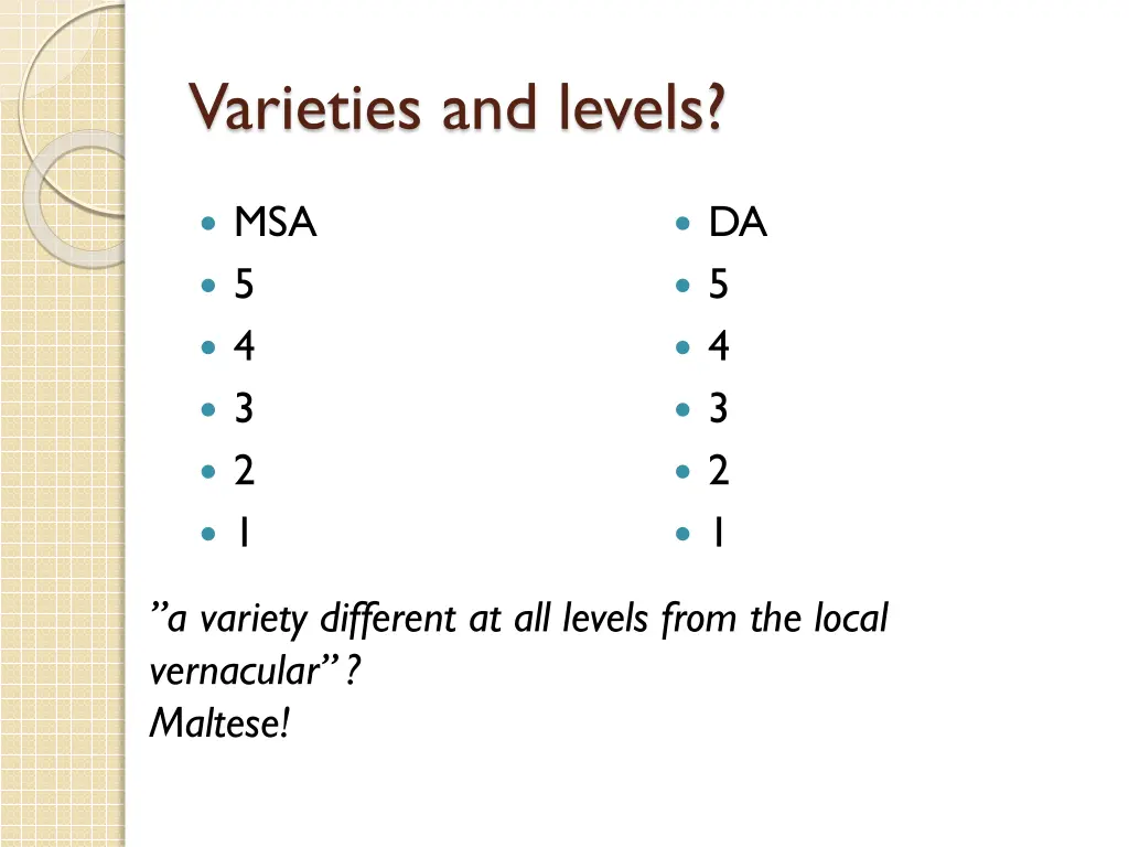 varieties and levels
