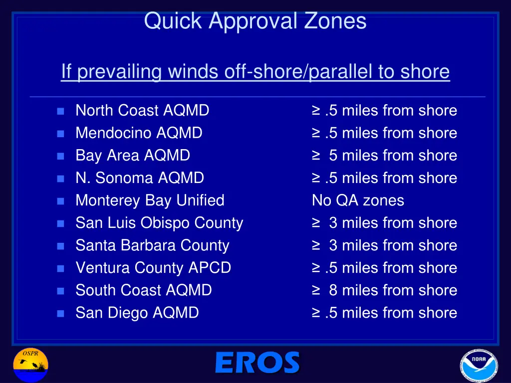 quick approval zones if prevailing winds