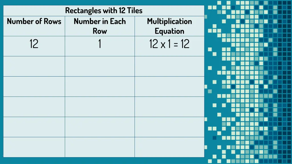 rectangles with 12 tiles number in each row 1