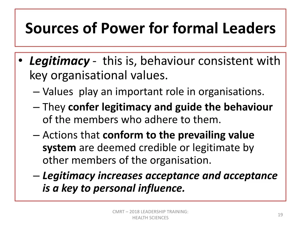 sources of power for formal leaders