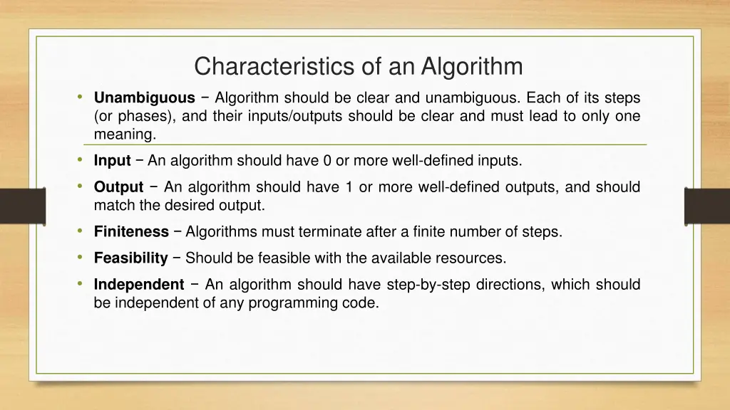 characteristics of an algorithm unambiguous