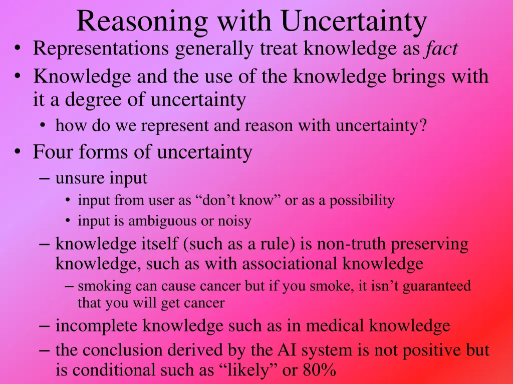 reasoning with uncertainty representations