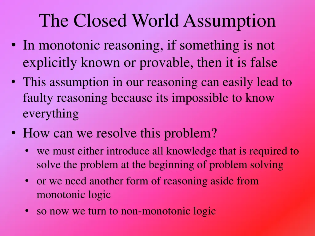 the closed world assumption in monotonic
