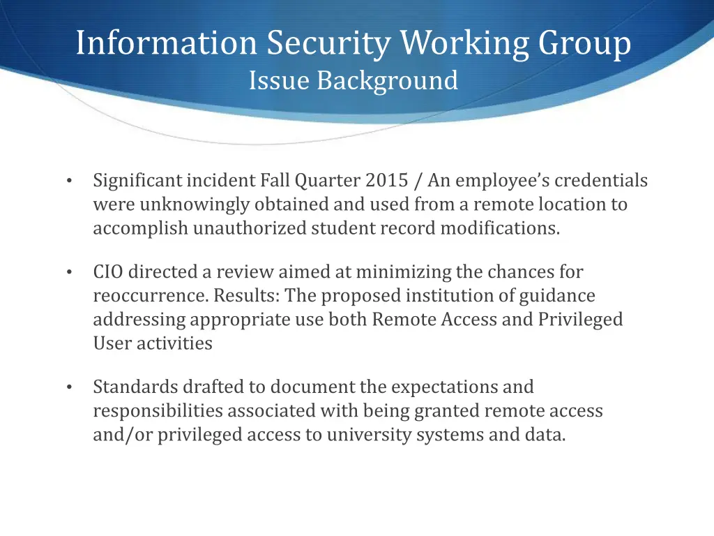 information security working group issue