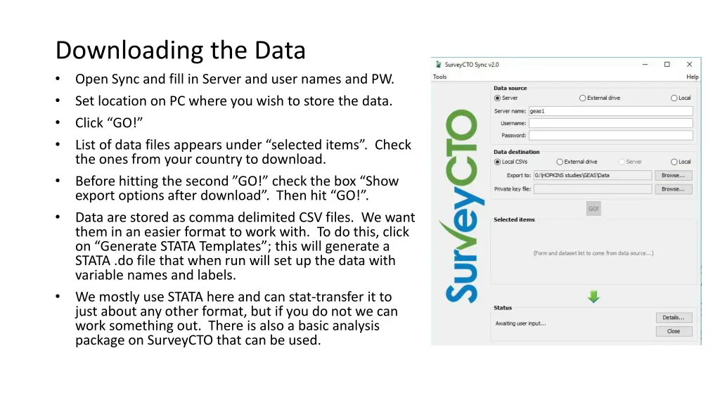 downloading the data open sync and fill in server