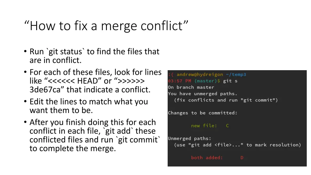 how to fix a merge conflict