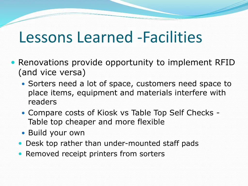 lessons learned facilities
