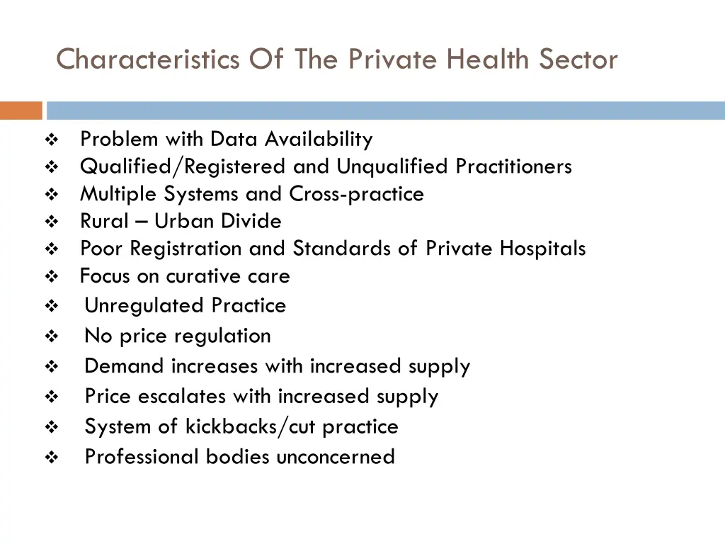 characteristics of the private health sector